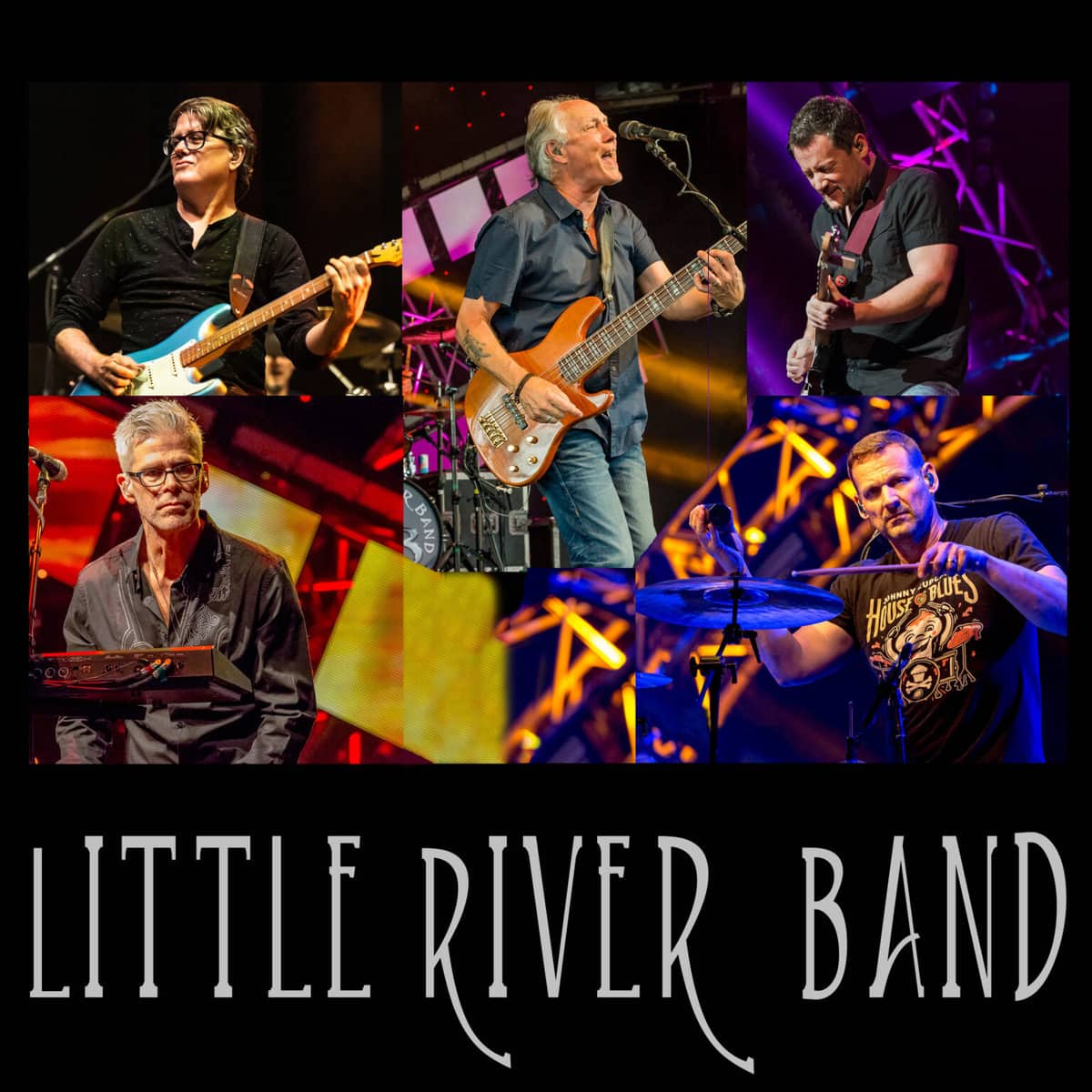 Photo montage of The LLittle River Band playing on stage