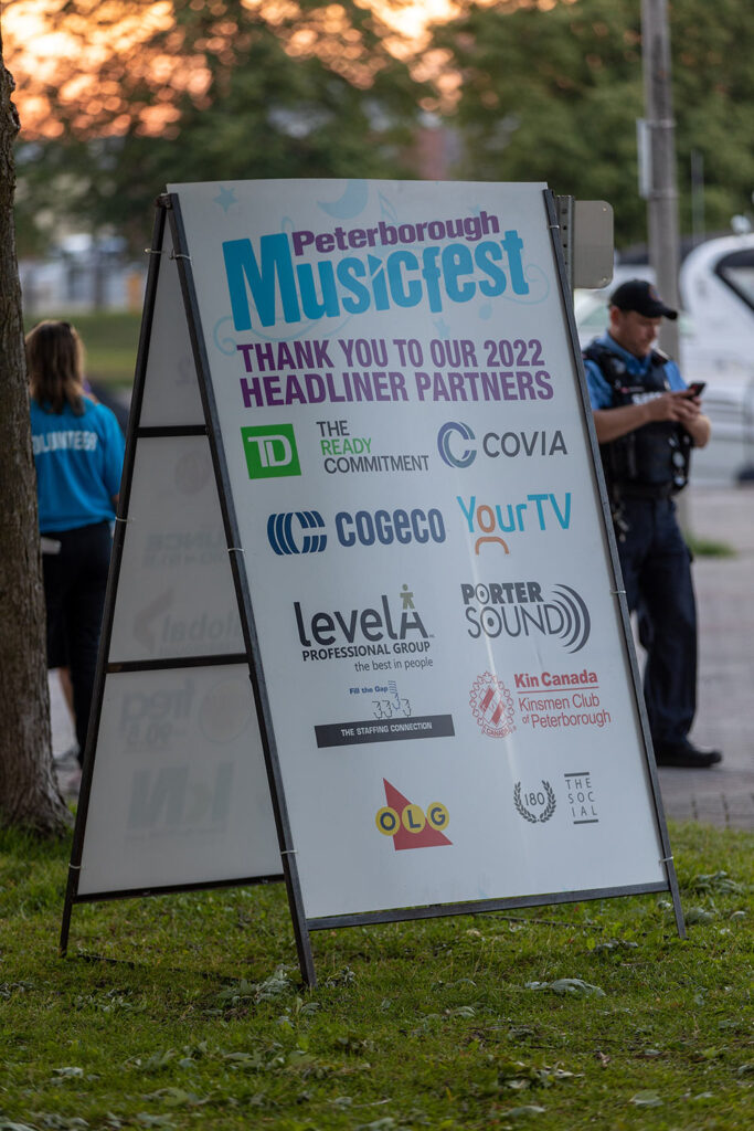 A frame sign with sponsor logos on it